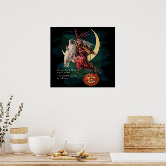  Halloween Owl en Witch Poster (Keuken)