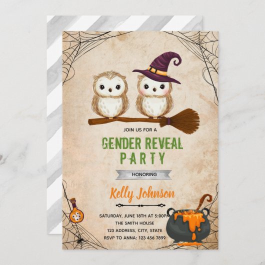 Halloween owl gender onthullen uitnodiging (Voorkant / Achterkant)