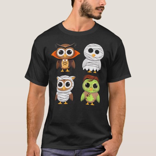 Halloween Owl Ghost Vampire Mummy Trick Or Treat T-shirt (Voorkant)