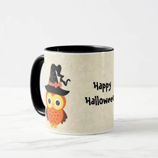 Halloween Owl met heks Pet Mok (Voorkant links)
