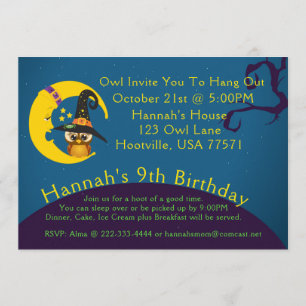 Halloween Owl Moon Slumber Party Invitation Kaart