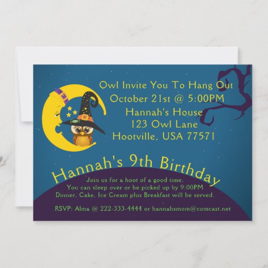 Halloween Owl Moon Slumber Party Uitnodiging (Voorkant)