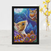 Halloween Owl Mouse  Mask Waterverf Art Kaart (Gele Bloem)