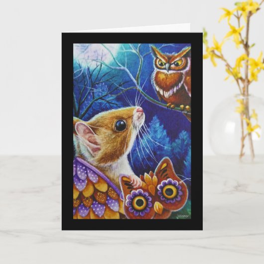 Halloween Owl Mouse  Mask Waterverf Art Kaart (Gele Bloem)