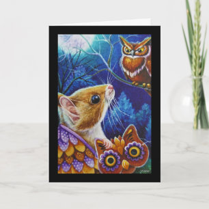 Halloween Owl Mouse  Mask Waterverf Art Kaart