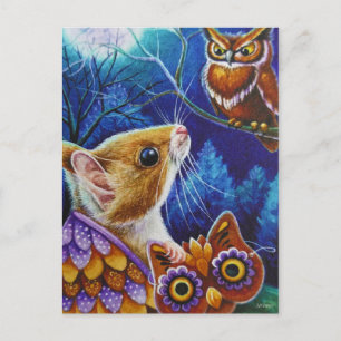 Halloween Owl Mouse  Masker Waterverf Art Briefkaart