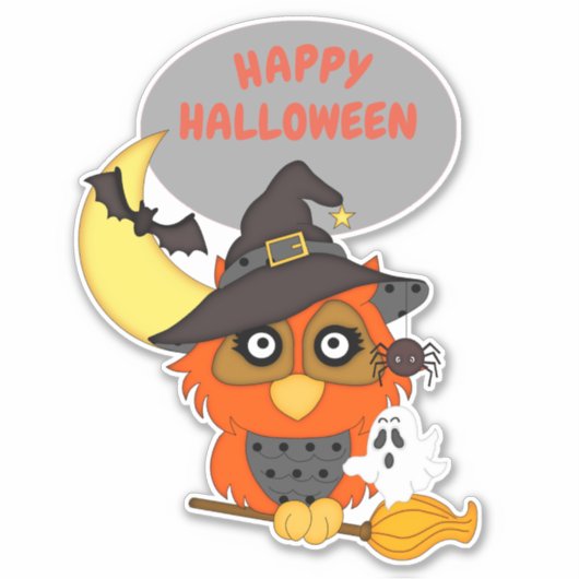 Halloween Owl op Broom Sticker (Voorkant)