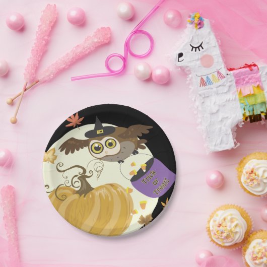 Halloween Owl Trick or treat! Papieren Bordje (Feest)