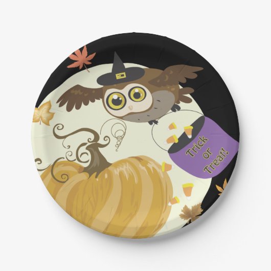 Halloween Owl Trick or treat! Papieren Bordje (Voorkant)