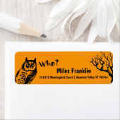 Halloween Owl vraagt wie? Etiket (Insitu)