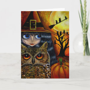 Halloween Owl Witch Card Kaart