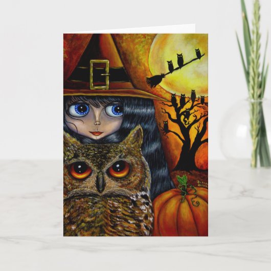 Halloween Owl Witch Kaart (Voorkant)
