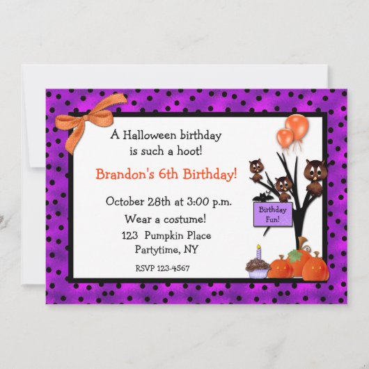 Halloween Owls Birthday Invitation Kaart (Voorkant)