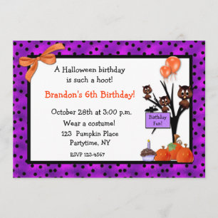 Halloween Owls Birthday Invitation Kaart