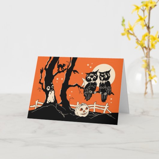 Halloween Owls Card Kaart (Gele Bloem)