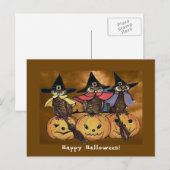 Halloween Owls en Jack o' Lantern Briefkaart (Voorkant / Achterkant)