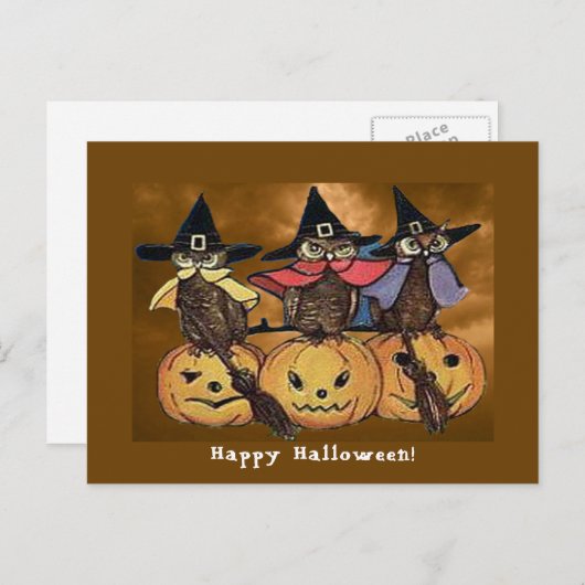 Halloween Owls en Jack o' Lantern Briefkaart (Voorkant / Achterkant)