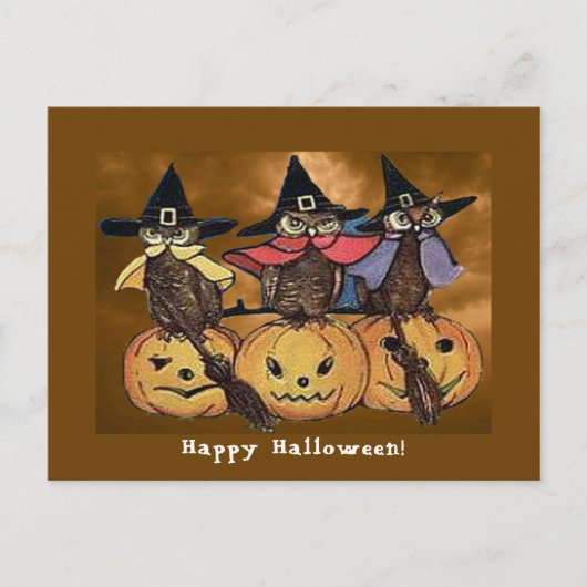 Halloween Owls en Jack o' Lantern Briefkaart (Voorkant)