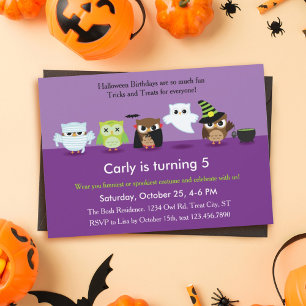 Halloween Owls in Costume Birthday Invitation Kaart
