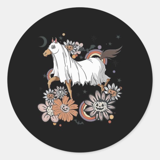 Halloween Paardenkostuum Ghost Boo Pumpkin Spooky  Ronde Sticker (Voorkant)