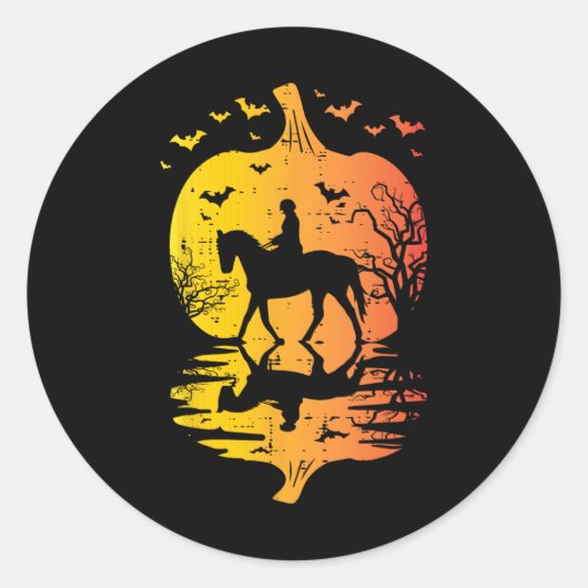 Halloween Paardensilhouet Pompoen  Kostuum Ronde Sticker (Voorkant)