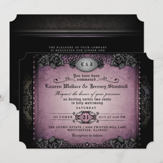 Halloween Paars Black Gothic Wedding RecEPING Kaart (Voorkant / Achterkant)