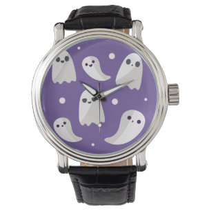 Halloween Paars Cute Ghost Patroon Horloge