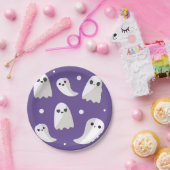 Halloween Paars Cute Ghost Patroon Papieren Bordje (Feest)