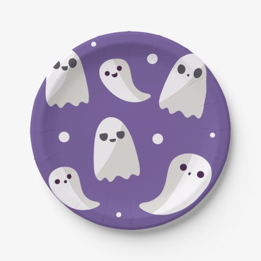 Halloween Paars Cute Ghost Patroon Papieren Bordje (Voorkant)