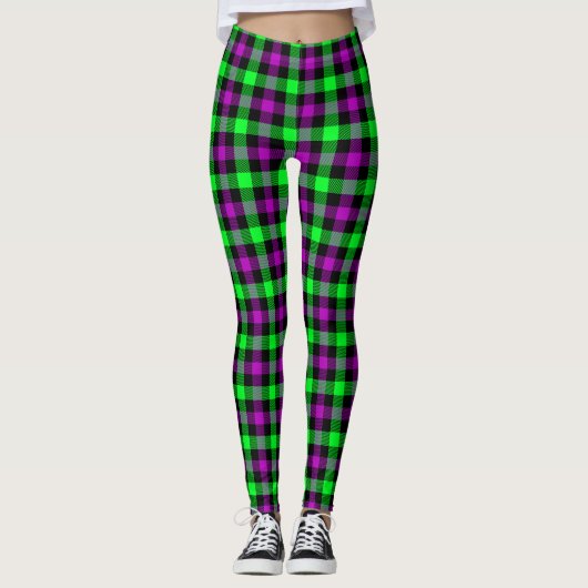 Halloween Paars en Neon Green Tartan Leggings (Voorkant)