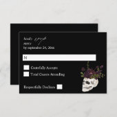 Halloween Paars Floral & Skull no Meal RSVP Black (Voorkant / Achterkant)