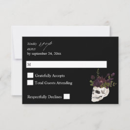 Halloween Paars Floral & Skull no Meal RSVP Black Kaartje