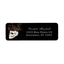 Halloween Paars Floral & Skull Return Address B Etiket