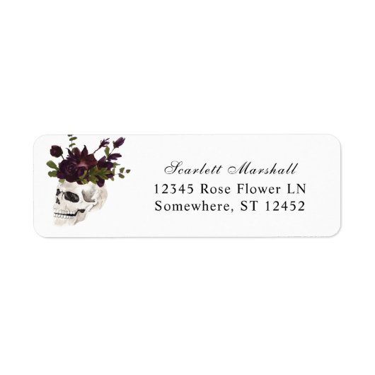 Halloween Paars Floral & Skull Return Address Etiket (Voorkant)