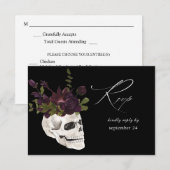 Halloween Paars Floral & Skull w Meal RSVP Black (Voorkant / Achterkant)