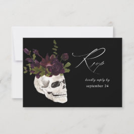Halloween Paars Floral & Skull w Meal RSVP Black Kaartje