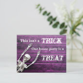 Halloween Paars Skeleton Custom House Party Briefkaart (Staand voorkant)