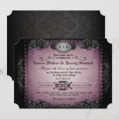 Halloween Paarse Black Rozen Gothic Wedding Invite Kaart (Voorkant / Achterkant)