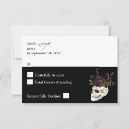Halloween Paarse Bloem & Schedel geen maaltijd RSV RSVP Kaartje
