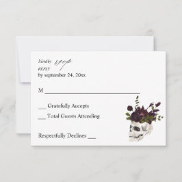 Halloween Paarse Bloemen & Schedel geen maaltijd R RSVP Kaartje