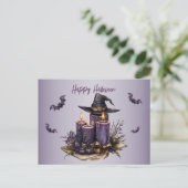 Halloween Paarse Candles Bats Spooky Scary Briefkaart (Staand voorkant)