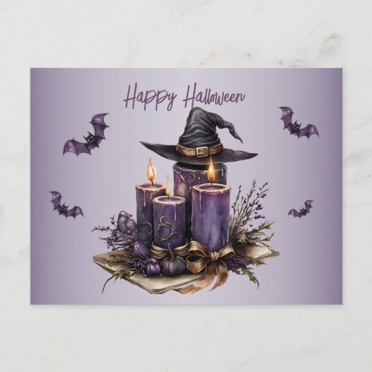 Halloween Paarse Candles Bats Spooky Scary Briefkaart (Voorkant)