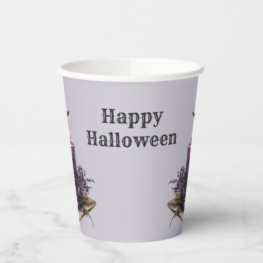 Halloween Paarse Candles Bats Spooky Scary Papieren Bekers (Links)
