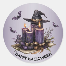 Halloween Paarse Candles Bats Spooky Scary Ronde Sticker