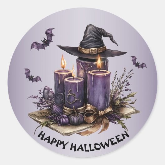 Halloween Paarse Candles Bats Spooky Scary Ronde Sticker (Voorkant)