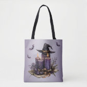 Halloween Paarse Candles Bats Spooky Scary Tote Bag (Voorkant)