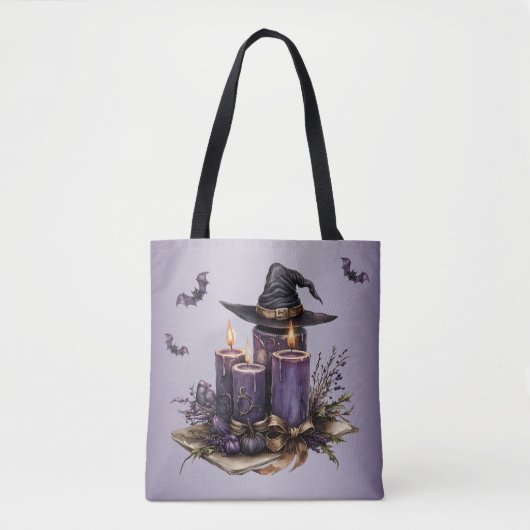 Halloween Paarse Candles Bats Spooky Scary Tote Bag (Voorkant)