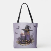 Halloween Paarse Candles Bats Spooky Scary Tote Bag (Achterkant)