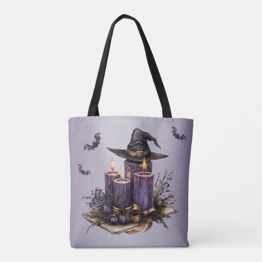 Halloween Paarse Candles Bats Spooky Scary Tote Bag (Achterkant)