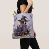 Halloween Paarse Candles Bats Spooky Scary Tote Bag (Dichtbij)